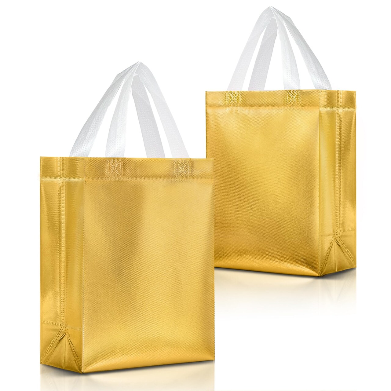 Gold Gift Bags Medium Size – Set of 12 Reusable Gold Gift Bags With Handles - Perfect Party Favor Bag for Christmas Holidays, Wedding, Bachelorette Party Favors and Goodies – 8W x 4D x 10H
